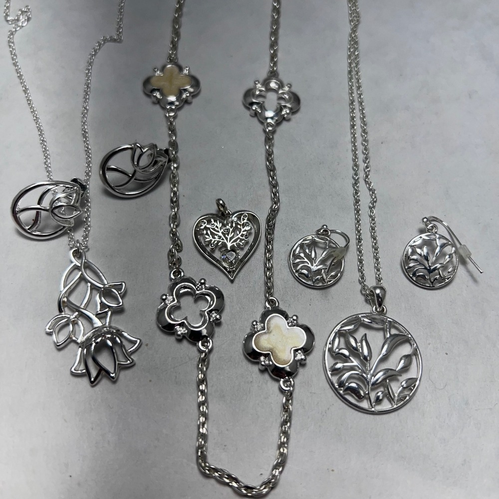 Avon Silver Tone Jewelry Tulip Tree‎ of Life Flowercore Necklaces Earrings SHA